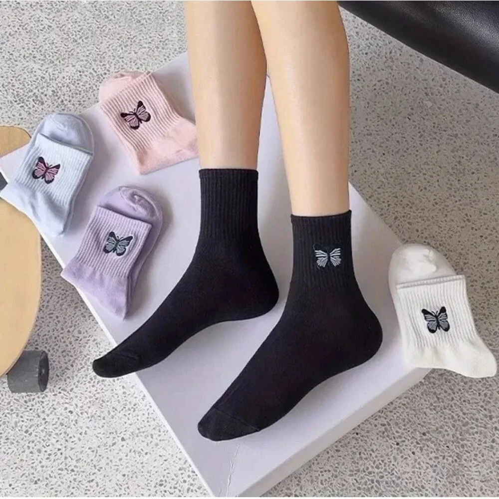 Butterfly ribbed ankle socks bundle pack